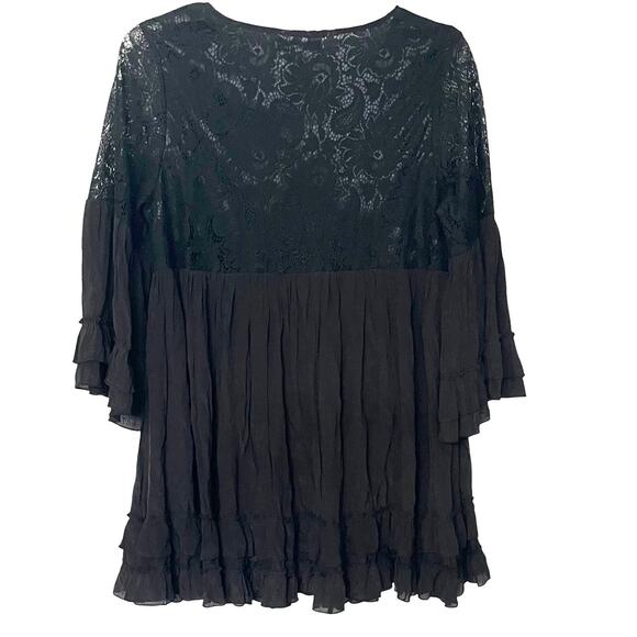 PAISLEY VINE LONG BELL SLV RND NECK MIDI WAIST DRESS, WOMEN-L-BLACK-LACE RUFFLES - Picture 4 of 12
